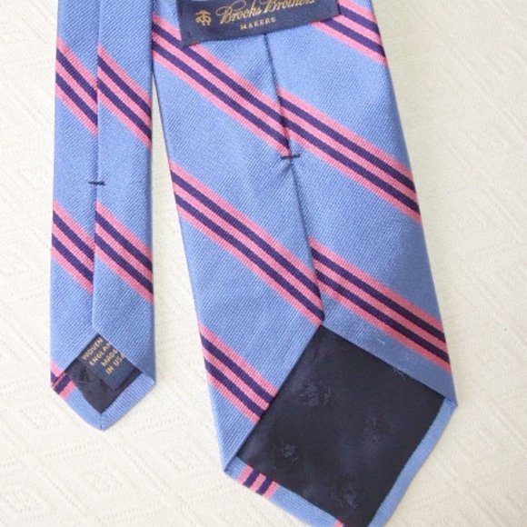 BROOKS BROTHERS Blue pink stripes ENGLISH SILK TIE - Picture 3 of 3